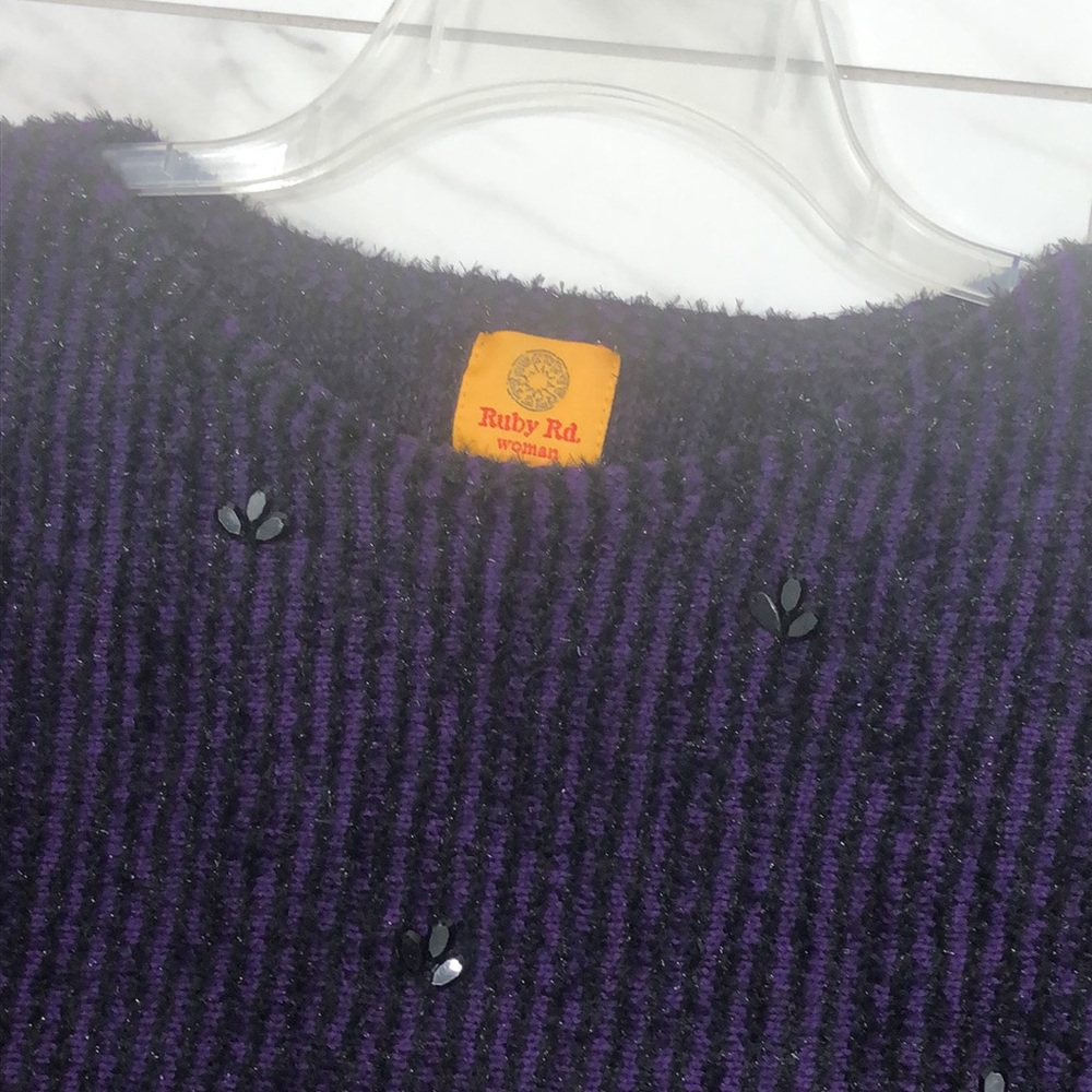 NEW! Ruby Rd. Woman dark purple and black embellished 3/4 sleeve sweater - Picture 10 of 16